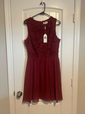 Max Studio Specialty Sleeveless Mini Dress in Burgundy with Textured Bodice